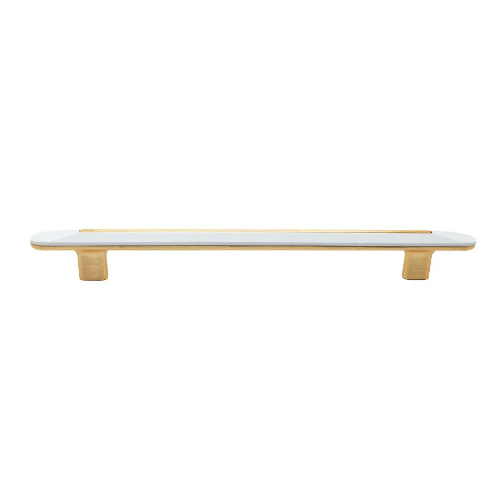 Tirador para Mueble Lungo Alb Lucios + Oro Cepillado