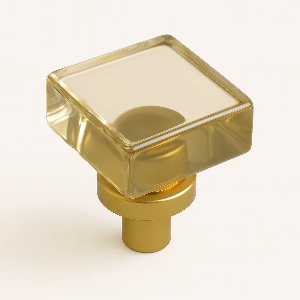 Pomo para Mueble Opal Cuadrado Oro Brillante + Cristal
